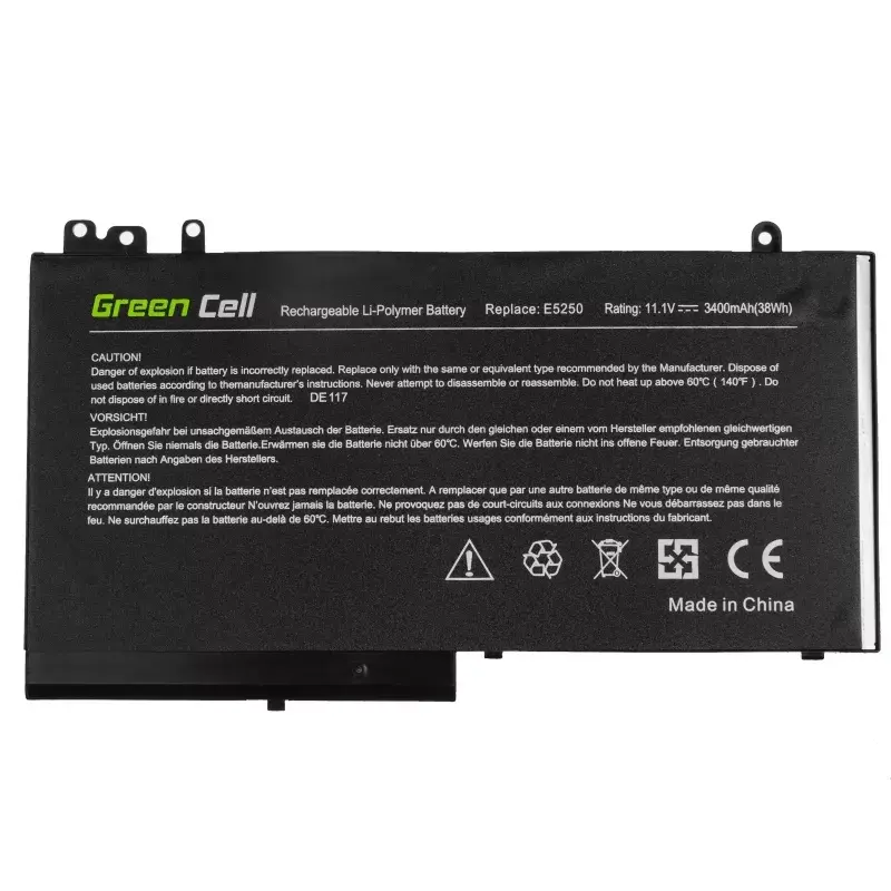 Baterija Green Cell DE117, skirta DELL Latitude 11 3150/3160, 12/E5250/E5270 – LiPo 11,1V 3400 mAh, 4 elementai, juoda