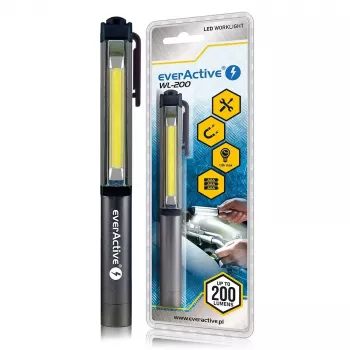 Žibintuvėlis segtuku everActive WL200, 3 W 200 lm, aliumininis korpusas, IPX4, 3×AAA, ilgis 161,7 mm, juodas