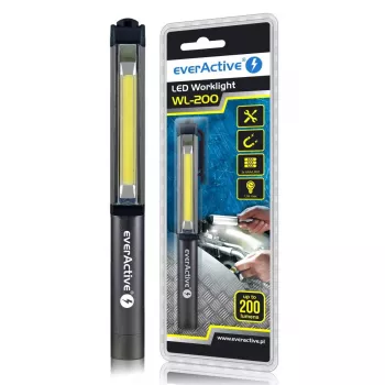 Žibintuvėlis segtuku everActive WL200, 3 W 200 lm, aliumininis korpusas, IPX4, 3×AAA, ilgis 161,7 mm, juodas