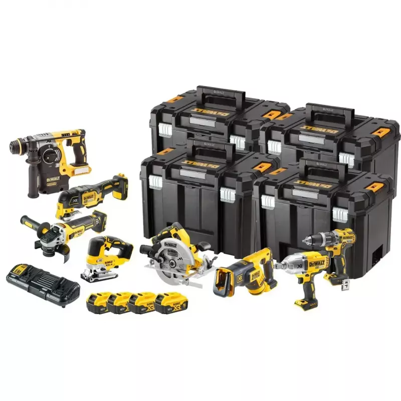 Belaidis kombinuotas rinkinys DeWalt DCK865P4T 18V – keturios 5,0 Ah baterijos ir TSTAK dėklai
