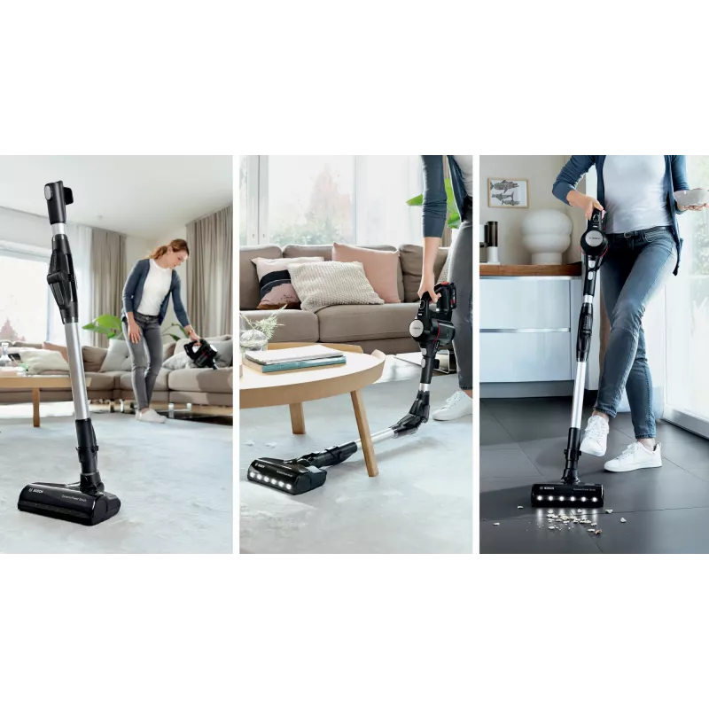 Bosch BCS711PET belaidis lazdinis dulkių siurblys – 18 V, 40 min veikimo, 0,3 L be maišelio, kietoms grindims ir kilimams, raudonas/juodas