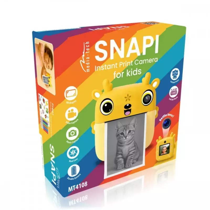 Vaikų skaitmeninis fotoaparatas MEDIA-TECH SNAPI MT4108 – 8 MP interpoliuota, 1280x720 LCD, 1000 mAh, USB-C, microSD lizdas, geltona