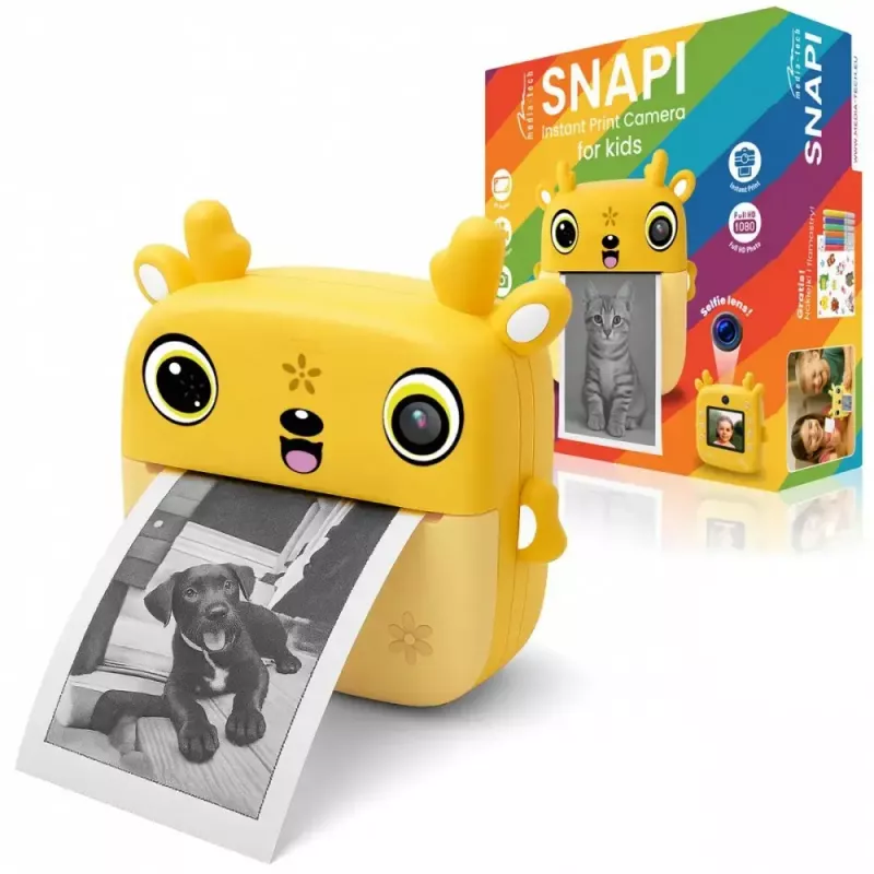 Vaikų skaitmeninis fotoaparatas MEDIA-TECH SNAPI MT4108 – 8 MP interpoliuota, 1280x720 LCD, 1000 mAh, USB-C, microSD lizdas, geltona