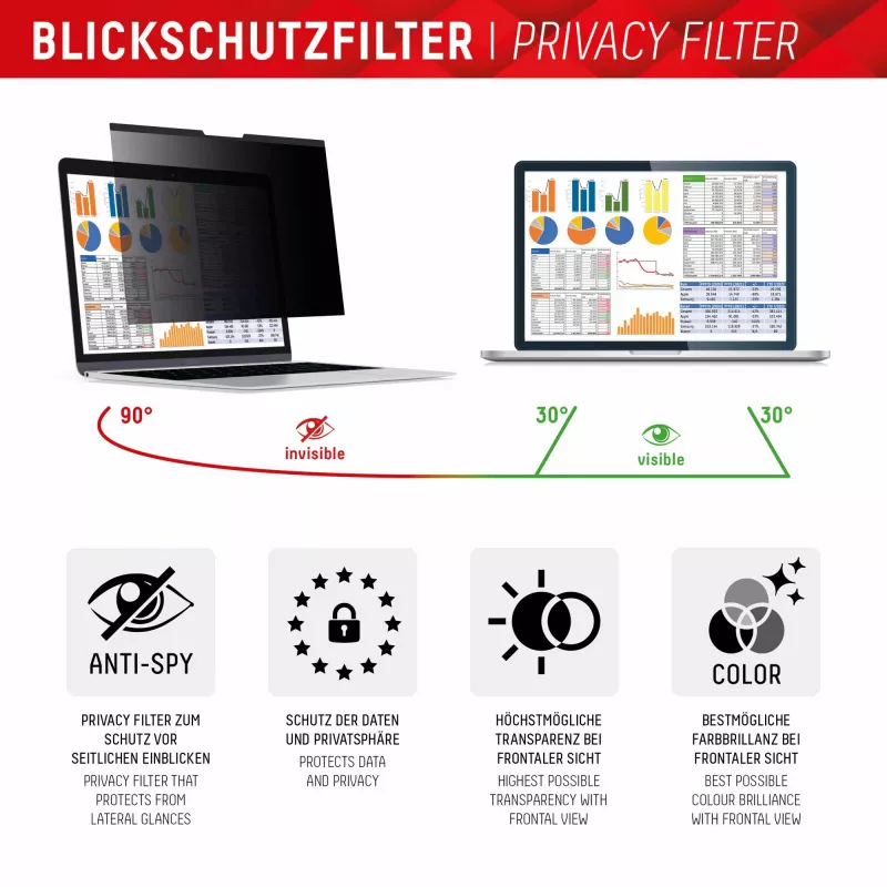 Displex PRIVACY SAFE magnetinis dvipusis privatumo filtras, skirtas MacBook Air 13,6 colio