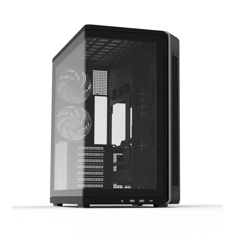 ZALMAN P60 BLACK Midi Tower kompiuterio korpusas – ATX/Mini-ITX, grūdintas stiklas, 3x120mm šoniniai + 2x120mm galiniai ventiliatoriai, 290×475×478 mm