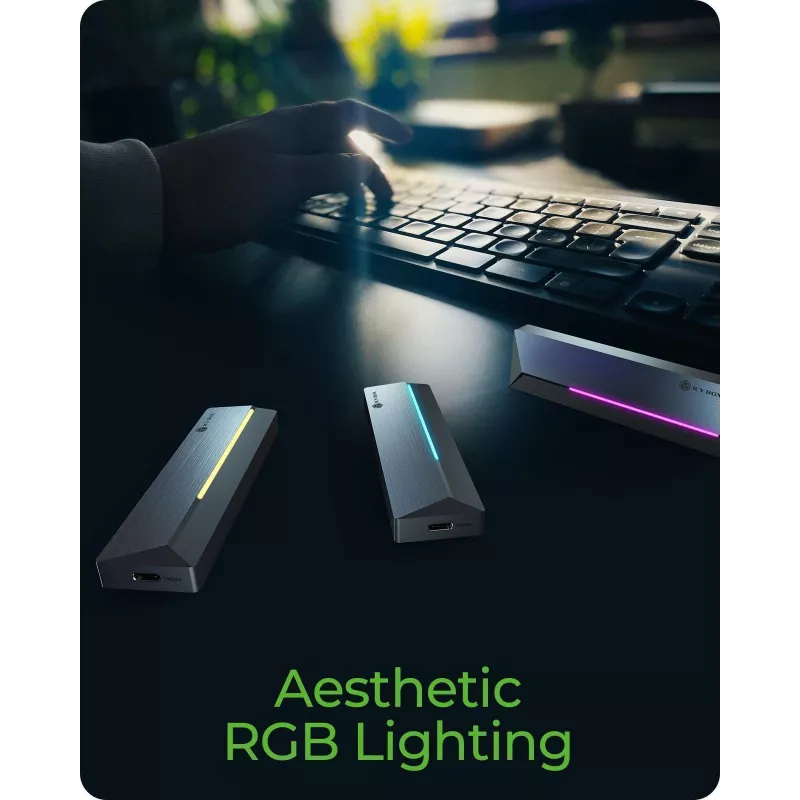 ICY BOX išorinis M.2 SATA/NVMe SSD korpusas su USB 3.2 Gen 2 Type-C ir RGB apšvietimu