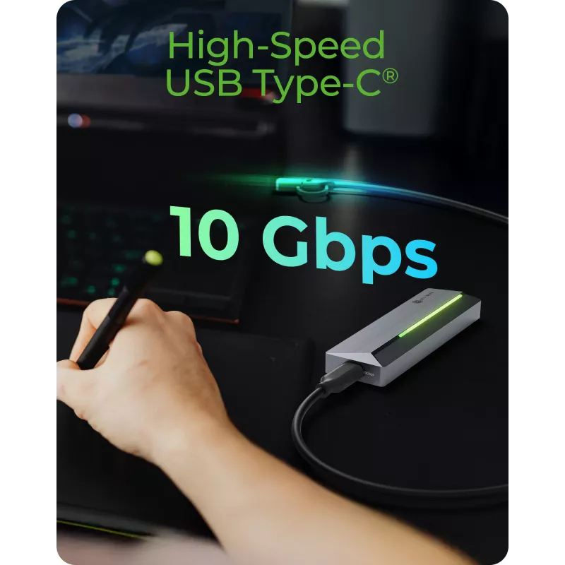 ICY BOX išorinis M.2 SATA/NVMe SSD korpusas su USB 3.2 Gen 2 Type-C ir RGB apšvietimu
