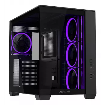 ASUS A32 PLUS ATX kompiuterio korpusas, juodas – grūdintas stiklas, RGB ventiliatoriai, USB-C, tinka ATX/Micro-ATX/Mini-ITX