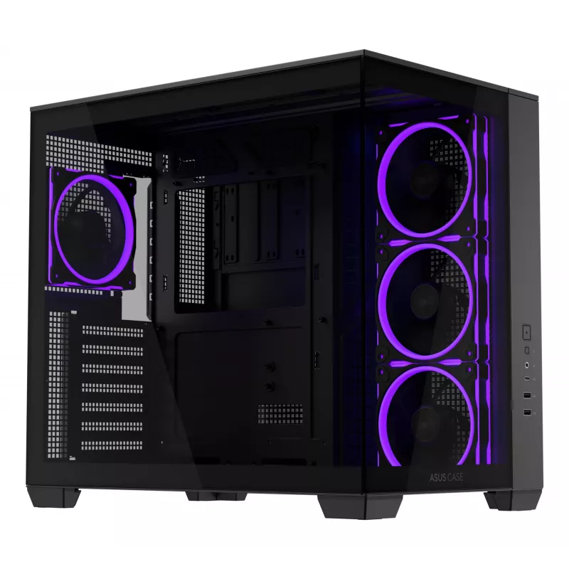ASUS A32 PLUS ATX kompiuterio korpusas, juodas – grūdintas stiklas, RGB ventiliatoriai, USB-C, tinka ATX/Micro-ATX/Mini-ITX