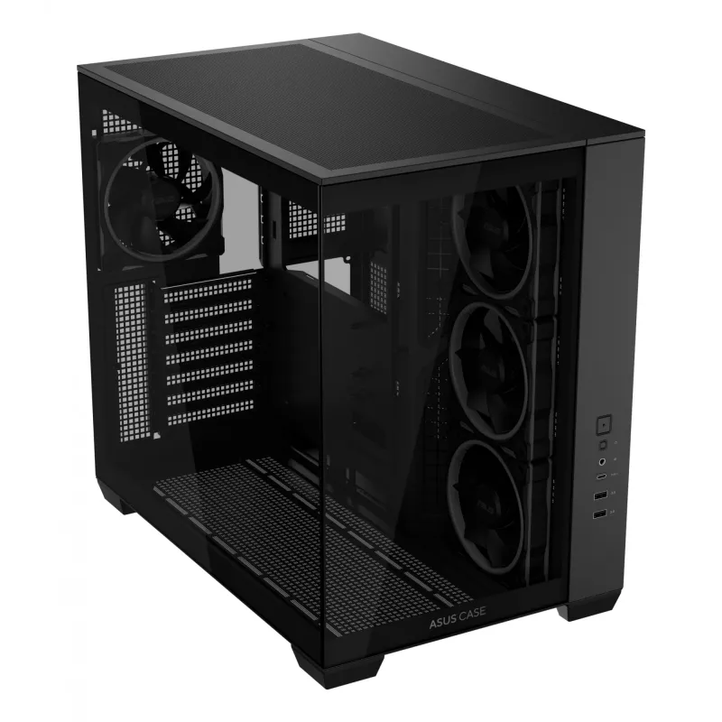 ASUS A32 PLUS ATX kompiuterio korpusas, juodas – grūdintas stiklas, RGB ventiliatoriai, USB-C, tinka ATX/Micro-ATX/Mini-ITX