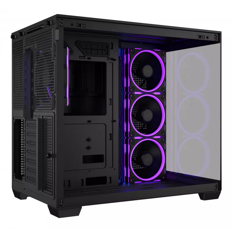 ASUS A32 PLUS ATX kompiuterio korpusas, juodas – grūdintas stiklas, RGB ventiliatoriai, USB-C, tinka ATX/Micro-ATX/Mini-ITX
