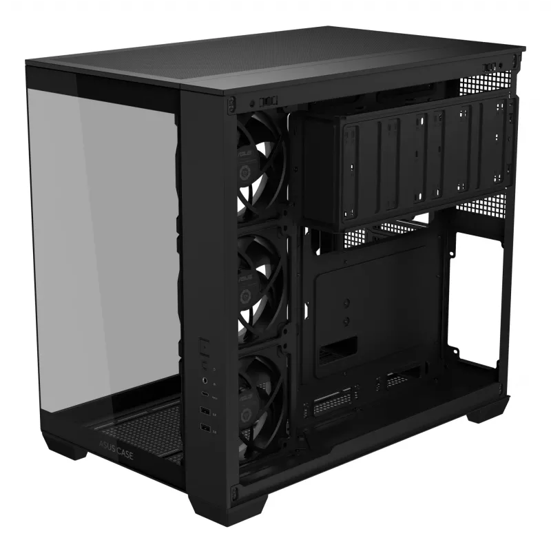 ASUS A32 PLUS ATX kompiuterio korpusas, juodas – grūdintas stiklas, RGB ventiliatoriai, USB-C, tinka ATX/Micro-ATX/Mini-ITX