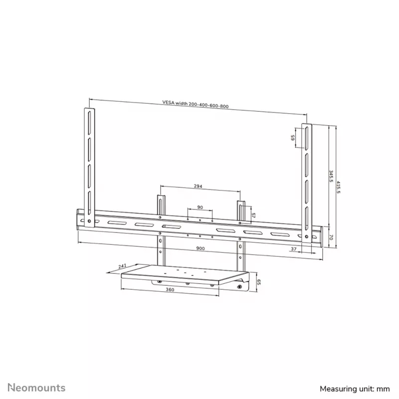 Neomounts AV45-500BL lentyna nešiojamam kompiuteriui, 43–110 colių ekranams, VESA iki 600×400, max 2,5 kg, 900×242×640 mm