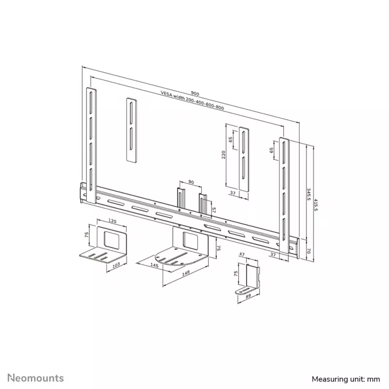 Neomounts AV50-500BL PTZ/UC kameros lentynos komplektas 43-110 colių – VESA – maks. 5 kg – universalus