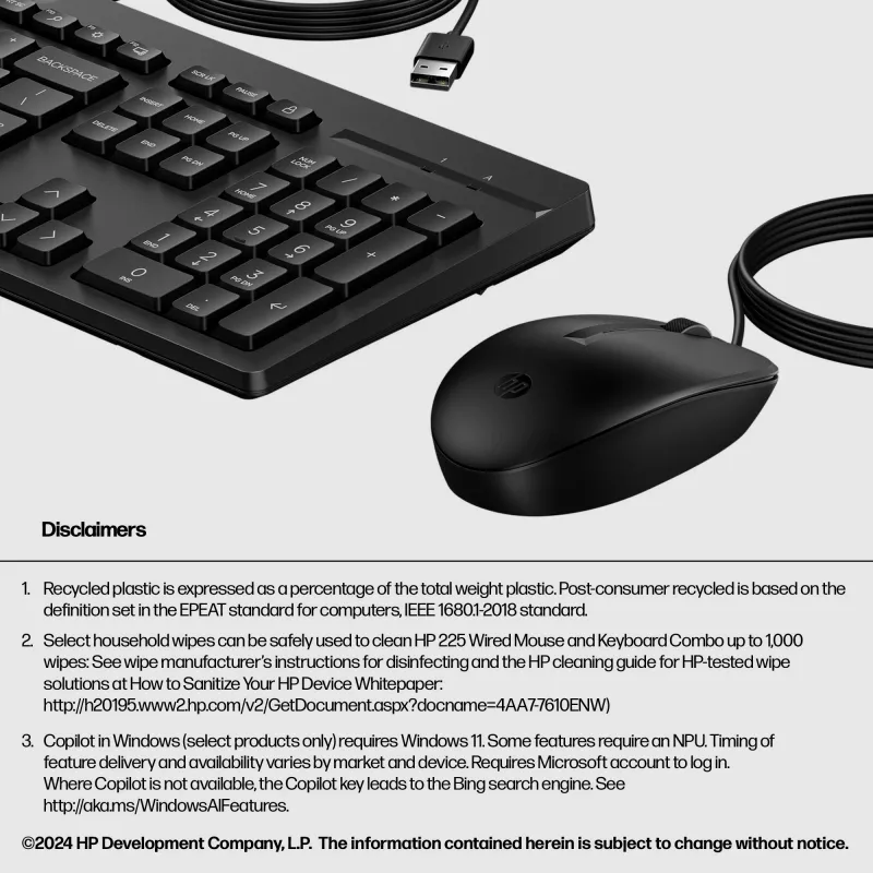 Pelė HP 225 ir klaviatūros rinkinys G2 USB laidinis