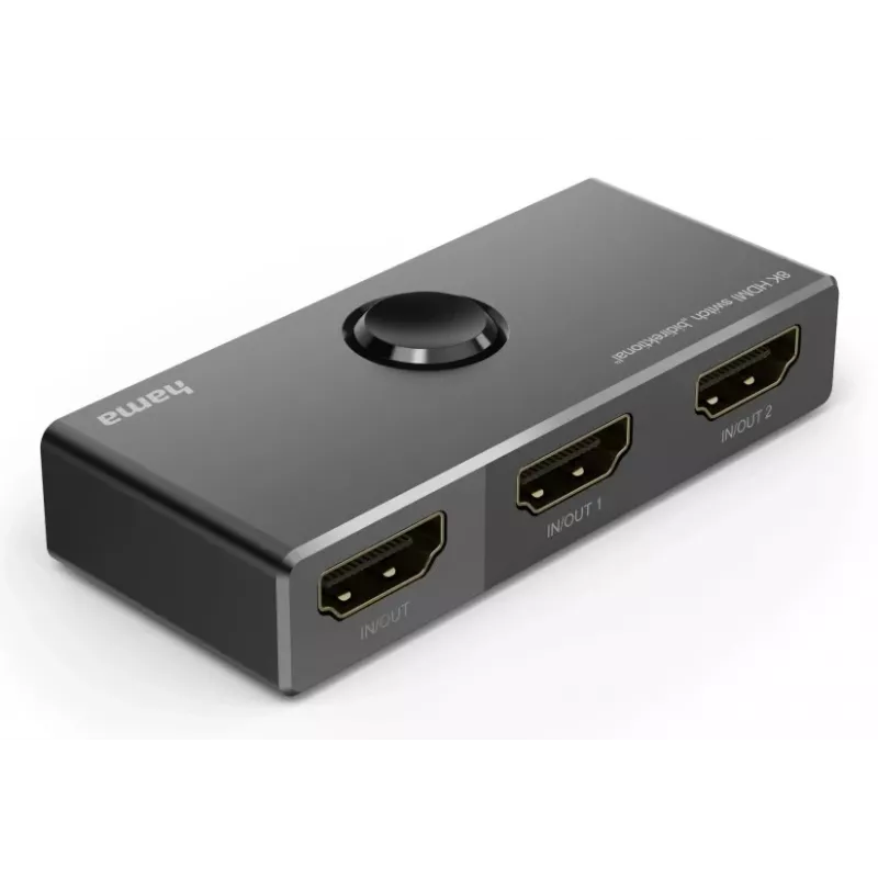 HAMA 8K HDMI dvikryptis jungiklis — 1 įėjimas 2 išėjimai / 2 įėjimai 1 išėjimas, modelis 00205324
