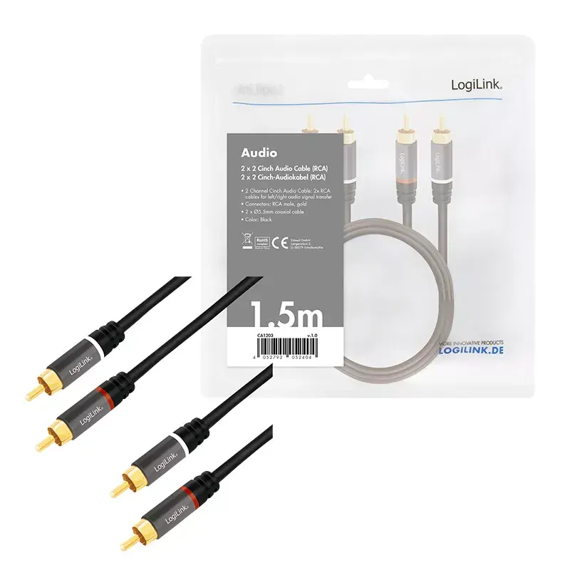 Audio kabelis LogiLink CA1203 1,5 m 2xRCA juodas