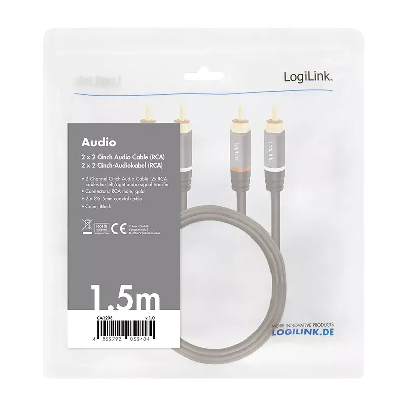 Audio kabelis LogiLink CA1203 1,5 m 2xRCA juodas