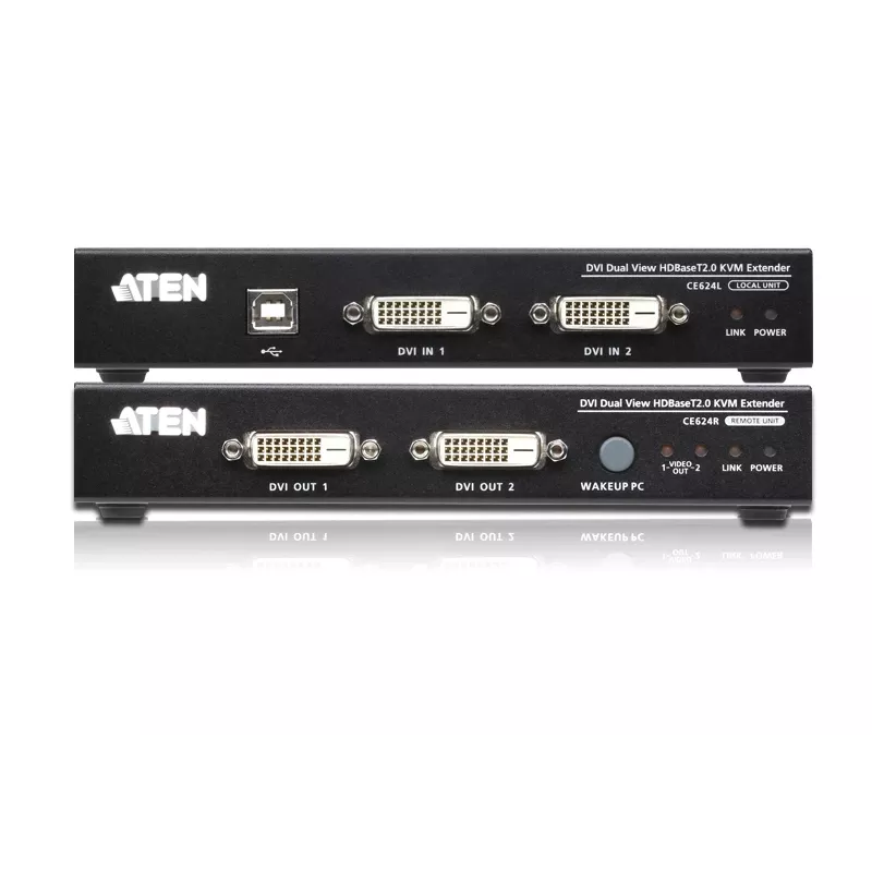 ATEN CE624 USB 2.0 DVI Dual View HDBaseT 2.0 KVM prailgintuvas su garsu ir RS232 (150 m)