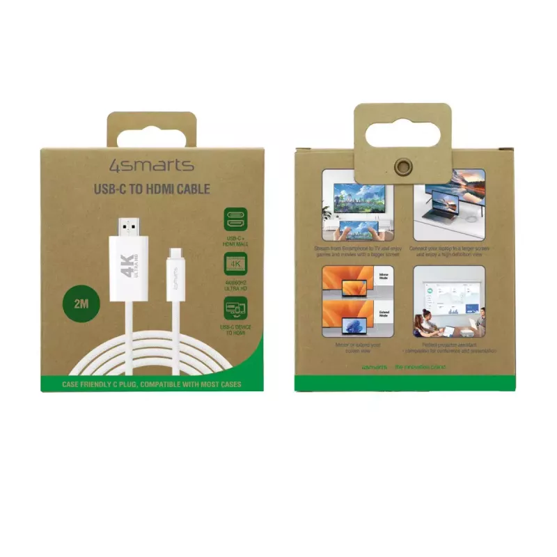 HDMI kabelis 4smarts 540955 2 m USB-C HDMI Type A baltas