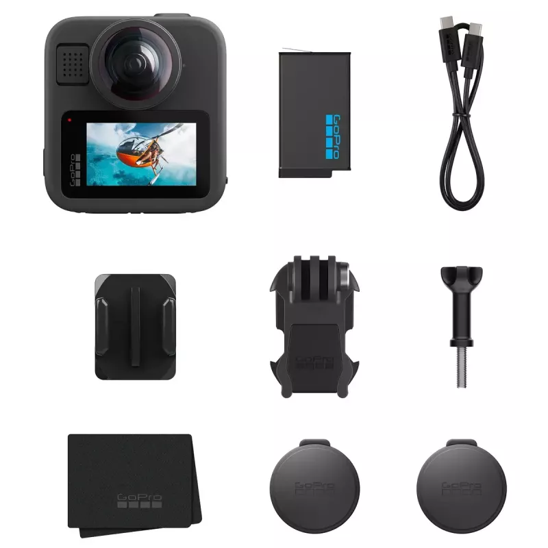 Veiksmo kamera GoPro MAX 2 – 29,5 MP, 8K Ultra HD vaizdo įrašas 100 kadrų/s, GPS, „Wi‑Fi“, įmontuotas LCD ekranas