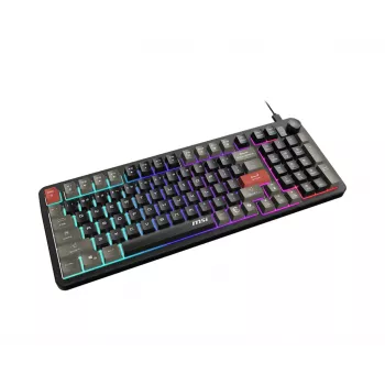 Klaviatūra MSI Forge GK110 – pilno dydžio (100%), USB laidinė, QWERTY JAV anglų, membraninė, RGB foninis apšvietimas, 97 klavišai, juoda