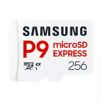 Samsung P9 Express microSDXC atminties kortelė 256 GB — UHS-I, skaitymas 800 MB/s, V30, U1, patvari