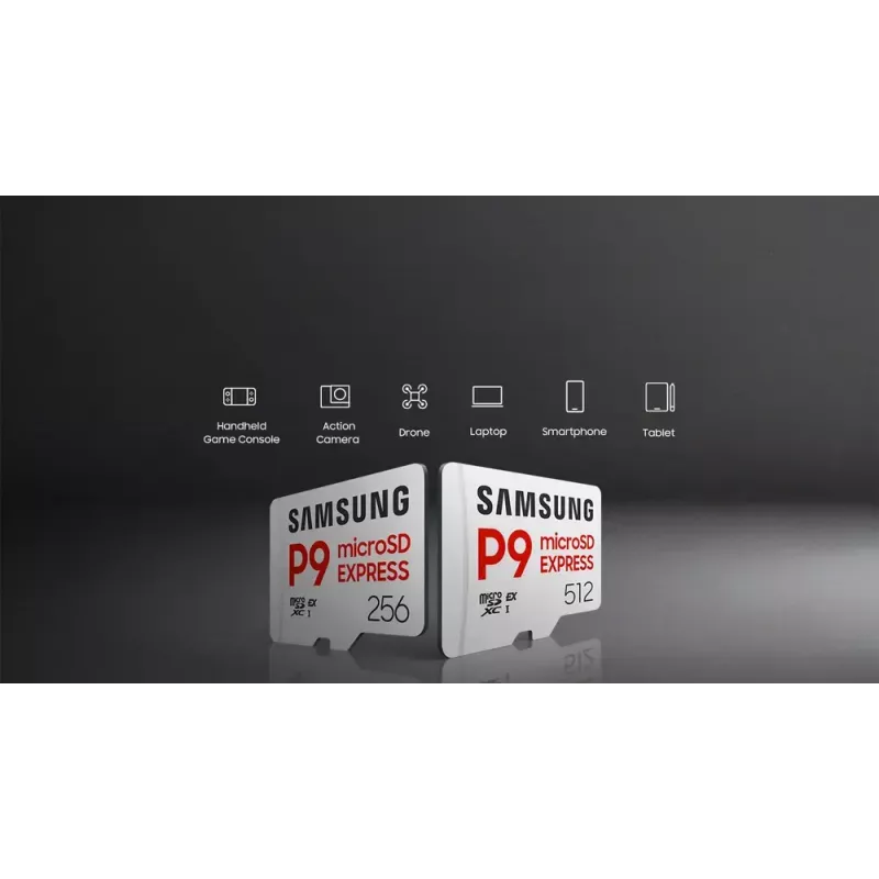 Samsung P9 Express 512 GB microSDXC atminties kortelė, UHS-I, Skaitymas 800 MB/s, V30, U1, balta
