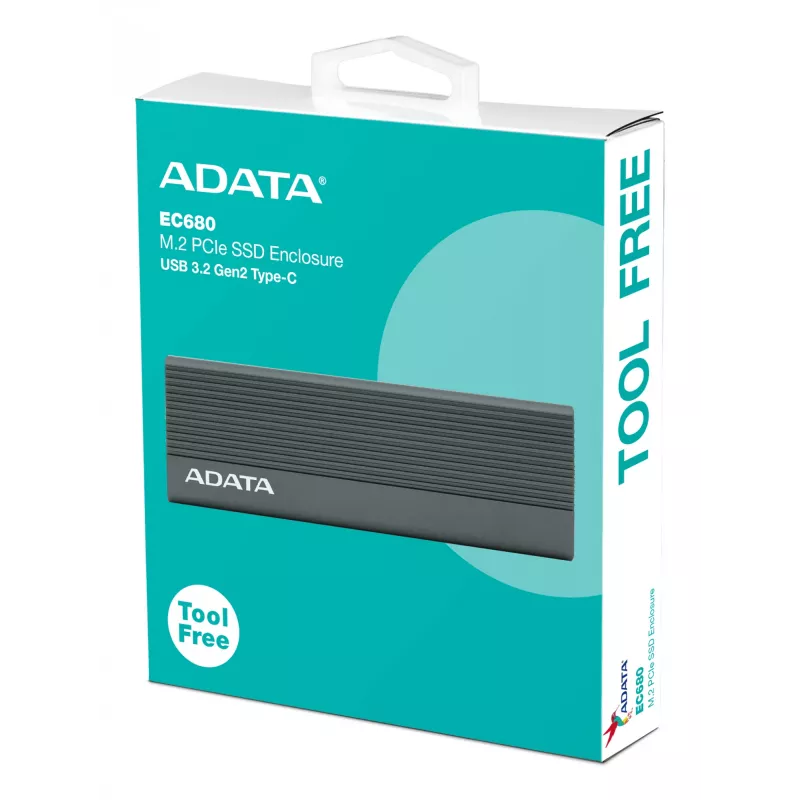 SSD korpusas ADATA EC680 Pilkas M.2 USB Type-C PCIe