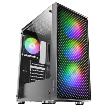 Mars Gaming MC-F Black, ATX Gaming Semibokštas, Pilnas Grūdinto Stiklo Langas, Metalinis-Tinklinis Priekis, 4x 120mm ARGB Ventiliatoriai