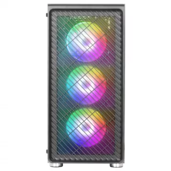 Mars Gaming MC-F Black, ATX Gaming Semibokštas, Pilnas Grūdinto Stiklo Langas, Metalinis-Tinklinis Priekis, 4x 120mm ARGB Ventiliatoriai