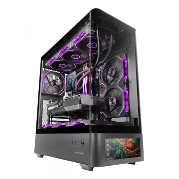 Korpusas TACENS Mars Gaming MCLCDPRO Midi Tower – juodas, IPS 7.2 colio ekranas, maitinimo šaltinis apačioje, ATX/Micro-ATX/Mini-ITX palaikymas