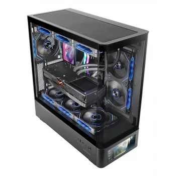 Korpusas TACENS Mars Gaming MCLCDPRO Midi Tower – juodas, IPS 7.2 colio ekranas, maitinimo šaltinis apačioje, ATX/Micro-ATX/Mini-ITX palaikymas