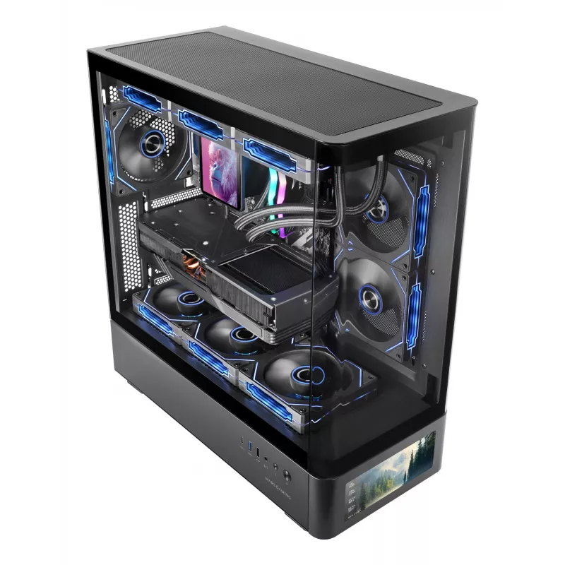 Korpusas TACENS Mars Gaming MCLCDPRO Midi Tower – juodas, IPS 7.2 colio ekranas, maitinimo šaltinis apačioje, ATX/Micro-ATX/Mini-ITX palaikymas