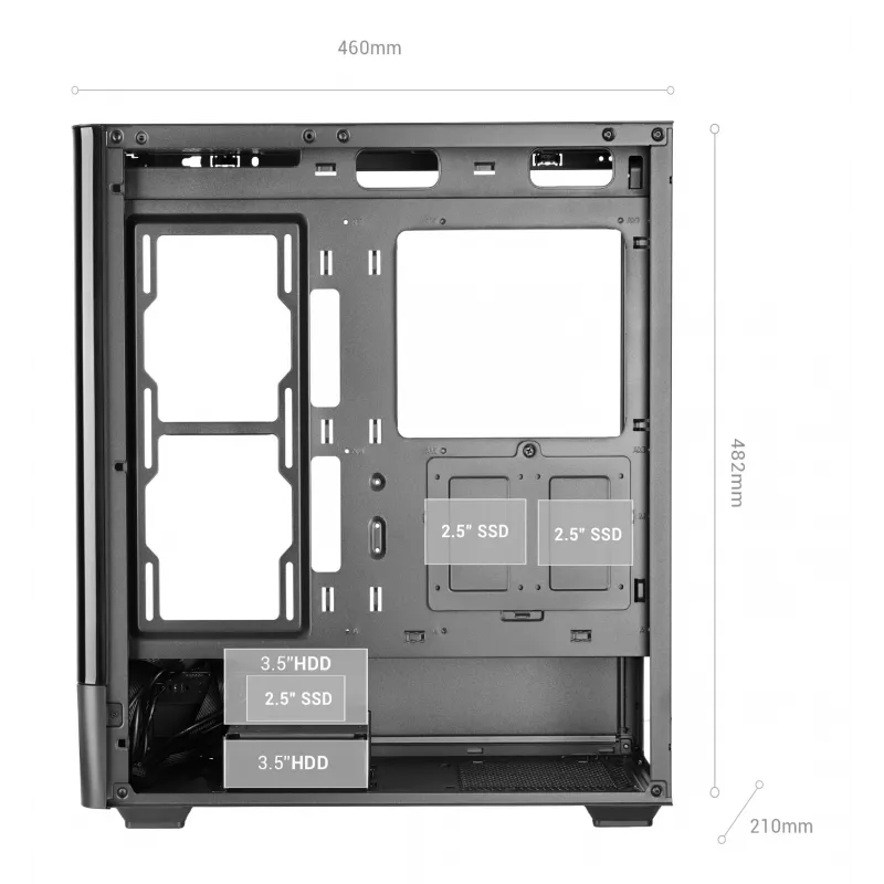 Korpusas TACENS Mars Gaming MCLCDPRO Midi Tower – juodas, IPS 7.2 colio ekranas, maitinimo šaltinis apačioje, ATX/Micro-ATX/Mini-ITX palaikymas