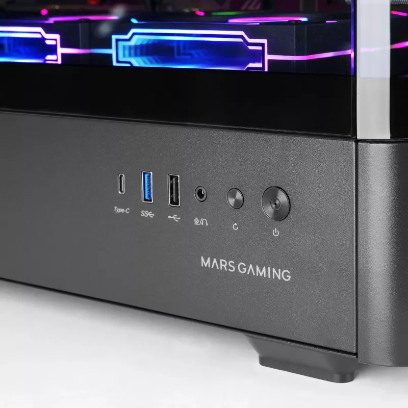 Korpusas TACENS Mars Gaming MCLCDPRO Midi Tower – juodas, IPS 7.2 colio ekranas, maitinimo šaltinis apačioje, ATX/Micro-ATX/Mini-ITX palaikymas