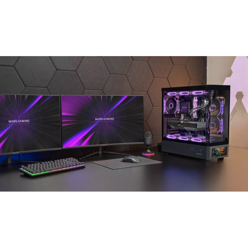 Korpusas TACENS Mars Gaming MCLCDPRO Midi Tower – juodas, IPS 7.2 colio ekranas, maitinimo šaltinis apačioje, ATX/Micro-ATX/Mini-ITX palaikymas