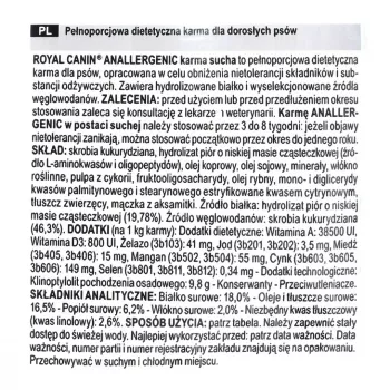 Sausas šunų ėdalas Royal Canin Anallergenic 8 kg – suaugusiems hipoalerginis paukštienos receptas, be glitimo, be laktozės