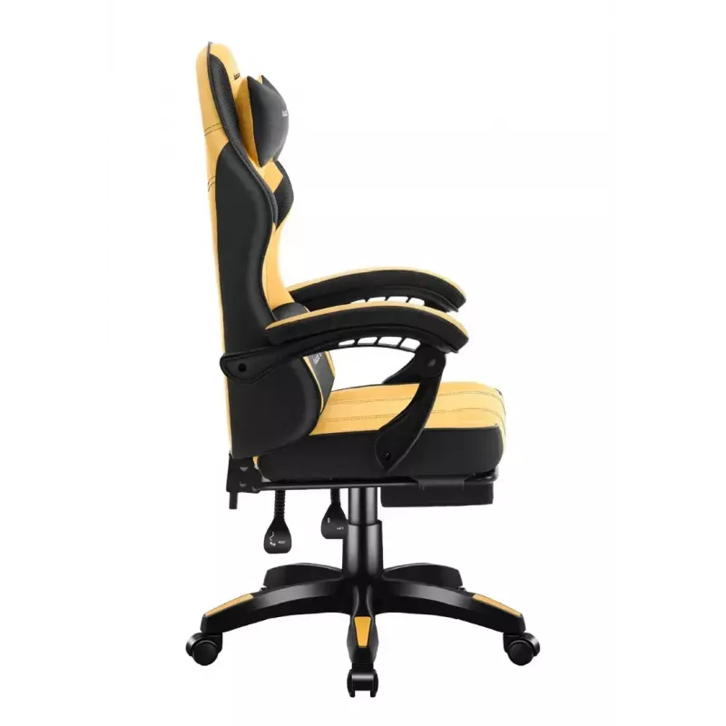 Gaming kėdė huzaro Force 3.7 – ergonominė aukšta nugara, geltona sėdynė, reguliuojami porankiai, aukštis 107,5–116,5 cm
