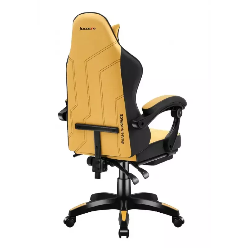 Gaming kėdė huzaro Force 3.7 – ergonominė aukšta nugara, geltona sėdynė, reguliuojami porankiai, aukštis 107,5–116,5 cm