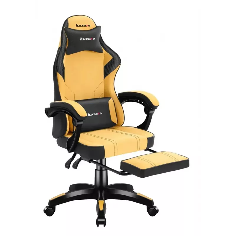 Gaming kėdė huzaro Force 3.7 – ergonominė aukšta nugara, geltona sėdynė, reguliuojami porankiai, aukštis 107,5–116,5 cm