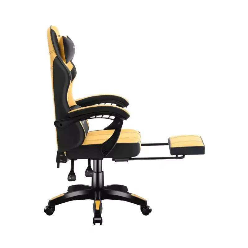 Gaming kėdė huzaro Force 3.7 – ergonominė aukšta nugara, geltona sėdynė, reguliuojami porankiai, aukštis 107,5–116,5 cm