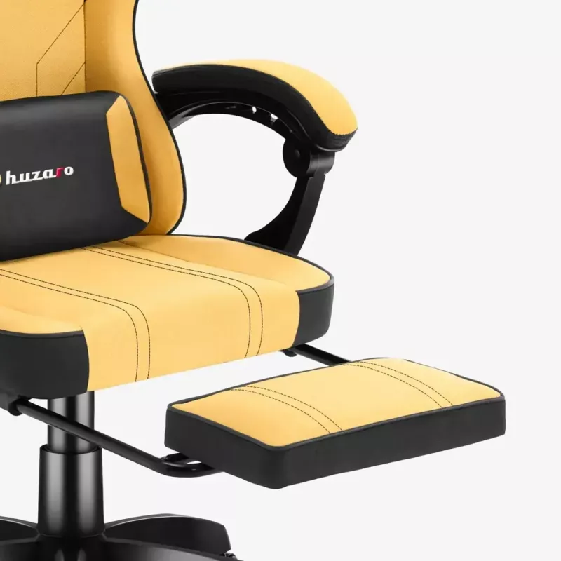 Gaming kėdė huzaro Force 3.7 – ergonominė aukšta nugara, geltona sėdynė, reguliuojami porankiai, aukštis 107,5–116,5 cm