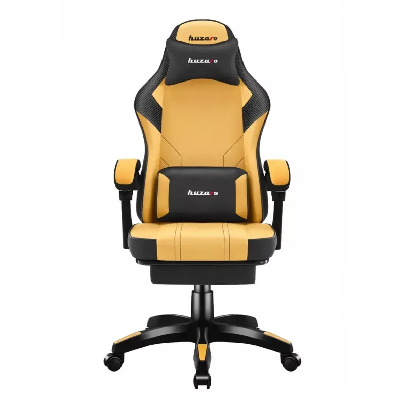Gaming kėdė huzaro Force 3.7 – ergonominė aukšta nugara, geltona sėdynė, reguliuojami porankiai, aukštis 107,5–116,5 cm