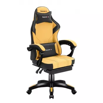 Gaming kėdė huzaro Force 3.7 – ergonominė aukšta nugara, geltona sėdynė, reguliuojami porankiai, aukštis 107,5–116,5 cm