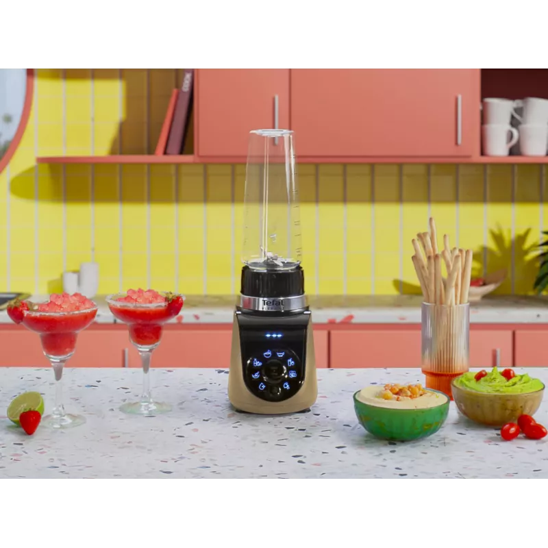 Stalinis blenderis Tefal Blend Up BL190AF0 — 0,85 L indas, 1000 W, 6-peilių Powelix, impulsinis režimas, ledo smulkinimas (permatomas/juodos/smėlio spalvos)