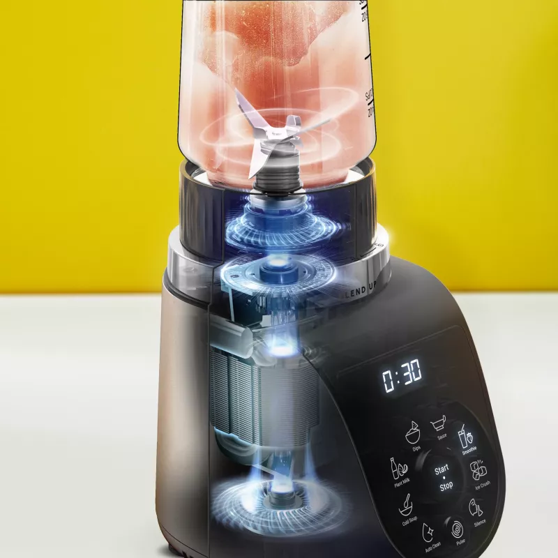 Stalinis blenderis Tefal Blend Up BL190AF0 — 0,85 L indas, 1000 W, 6-peilių Powelix, impulsinis režimas, ledo smulkinimas (permatomas/juodos/smėlio spalvos)