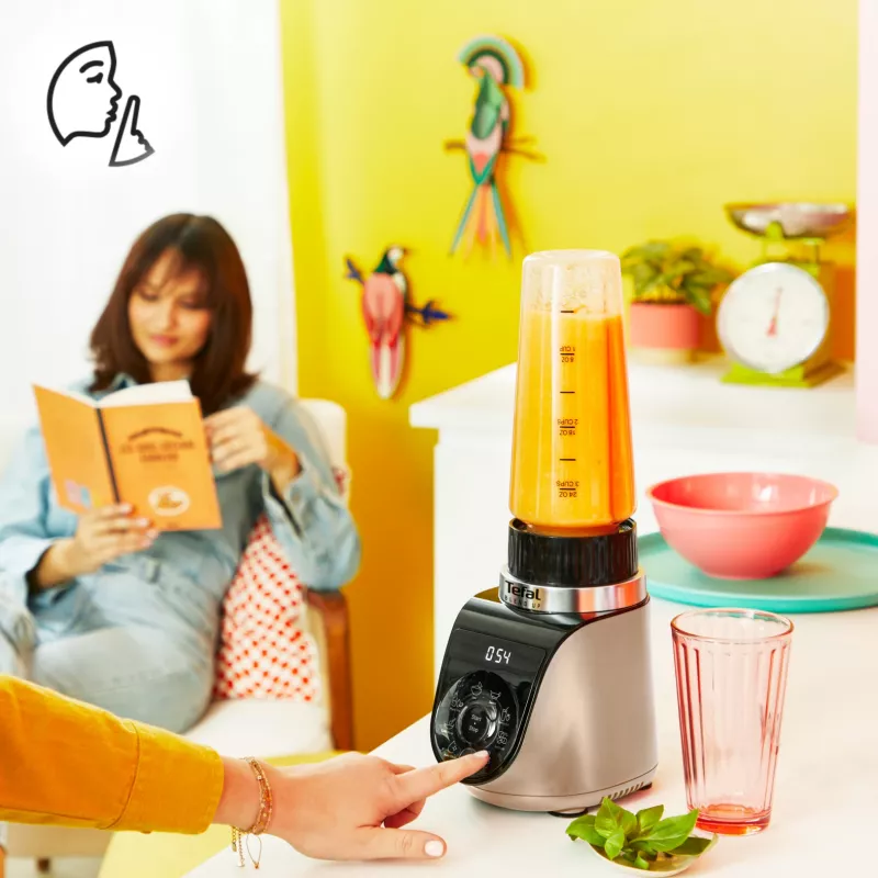 Stalinis blenderis Tefal Blend Up BL190AF0 — 0,85 L indas, 1000 W, 6-peilių Powelix, impulsinis režimas, ledo smulkinimas (permatomas/juodos/smėlio spalvos)