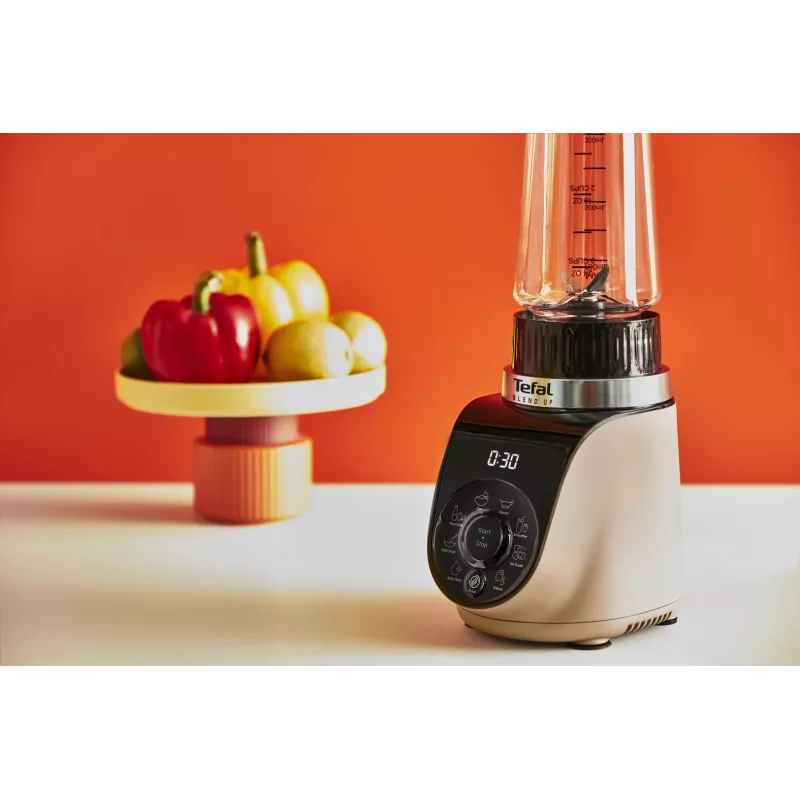 Stalinis blenderis Tefal Blend Up BL190AF0 — 0,85 L indas, 1000 W, 6-peilių Powelix, impulsinis režimas, ledo smulkinimas (permatomas/juodos/smėlio spalvos)