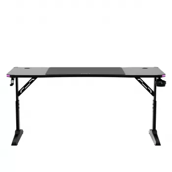 Gaming stalas huzaro Hero 4.6 RGB – juodas stačiakampis stalviršis 1600×600 mm, aukštis 560–790 mm, H kojos, RGB foninis apšvietimas